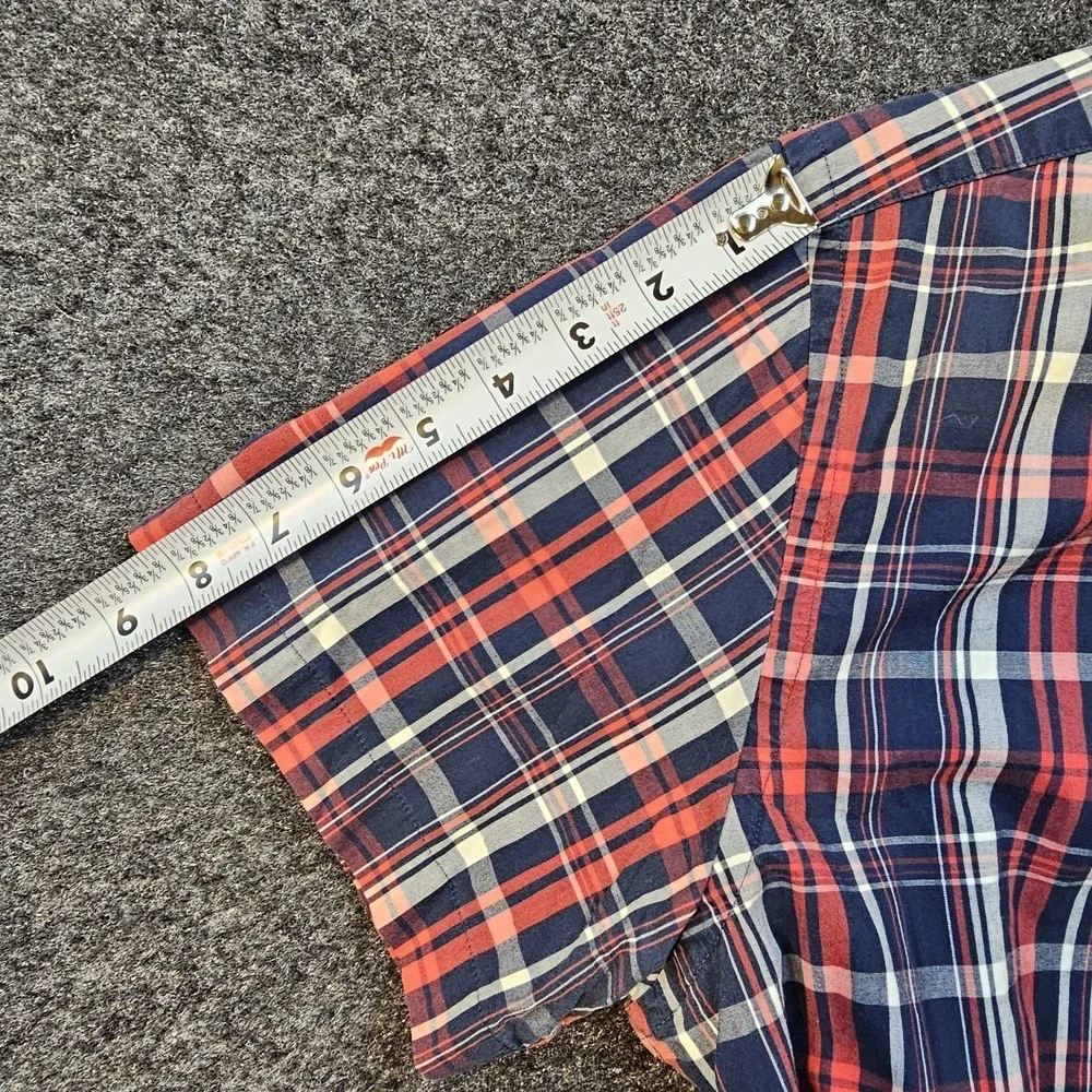 Banana Republic Soft Wash Button Up Shirt Mens Large Red Blue Plaid Short Sleeve